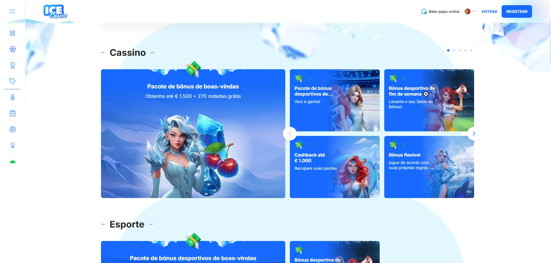 Promoções e bônus de boas-vindas do ice casino até R$9.000