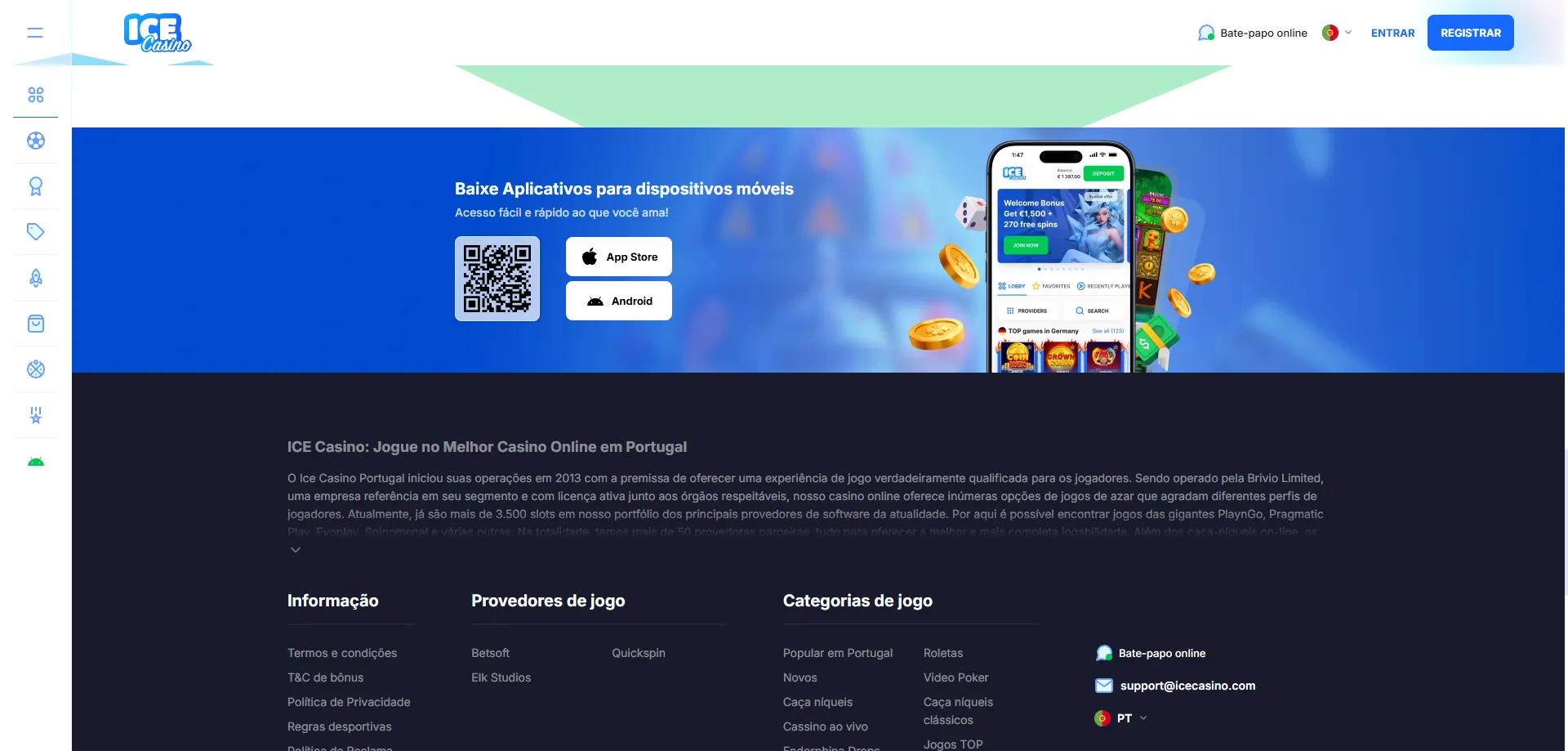 Ice Casino aplicação mobile Android iOS experiência de jogo otimizada